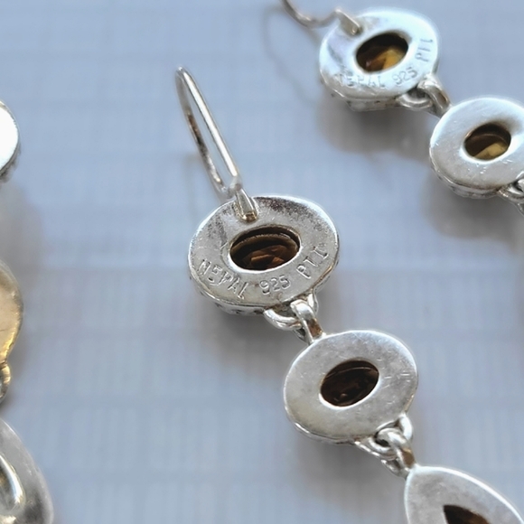 Vtg set | Citrine and rainbow moonstone sterling silver earrings & pendant - Picture 7 of 13